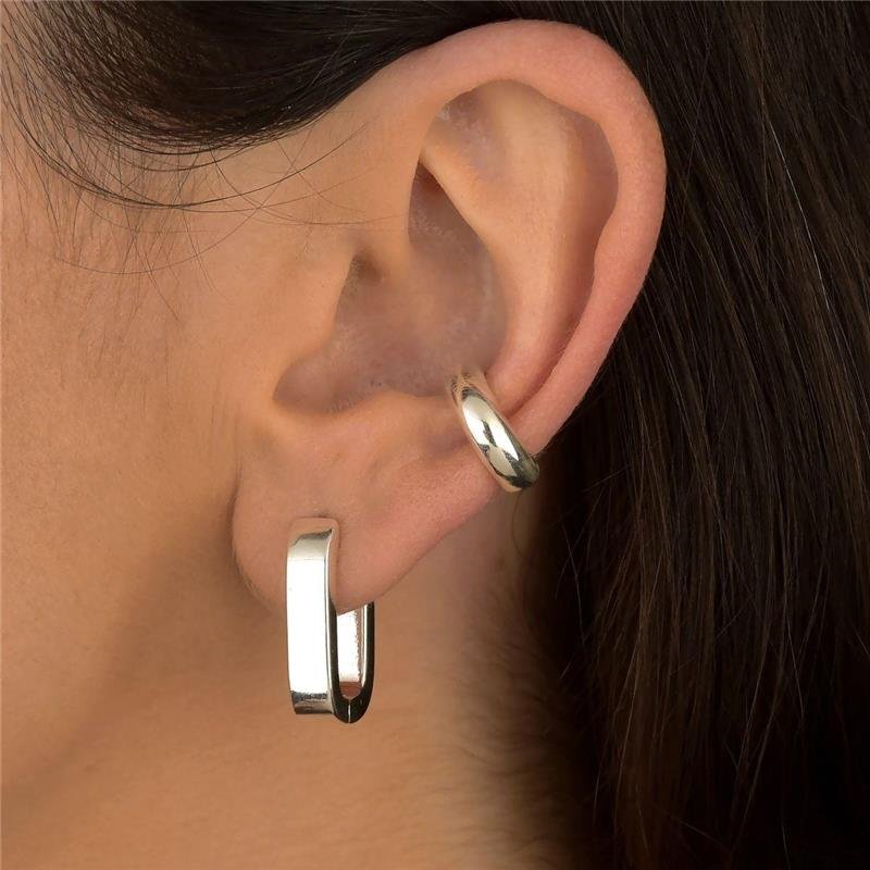 Brinco Prata Leve Retângulo Click