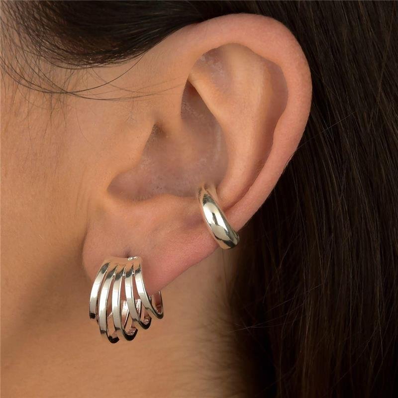 Brinco Prata Leve Cinco Linhas