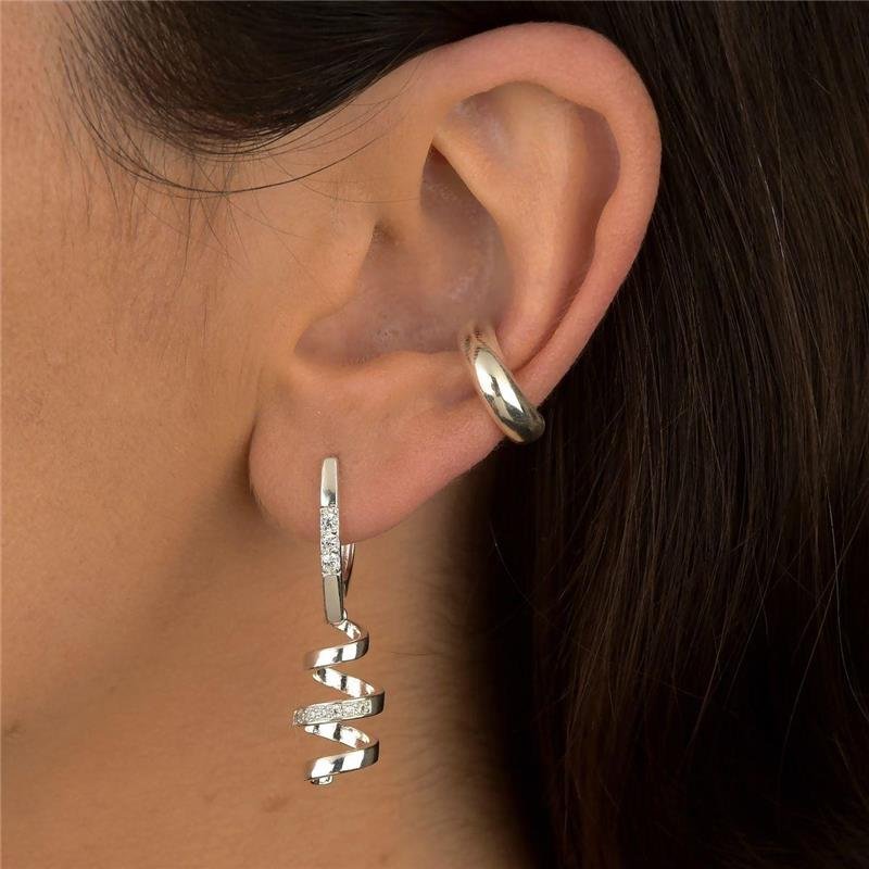 Brinco Prata Leve Haste Click e Espiral