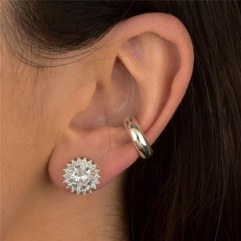 Brinco Prata Leve Sol Zircônia Redonda