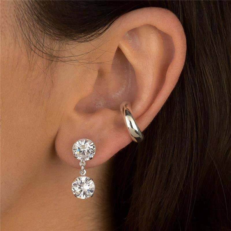 Brinco Prata Leve Zircônia Redonda Dupla