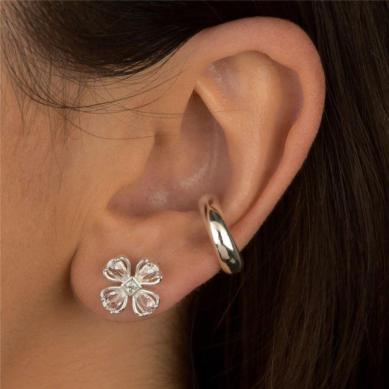 Brinco Prata Leve Trevo de Zircônias
