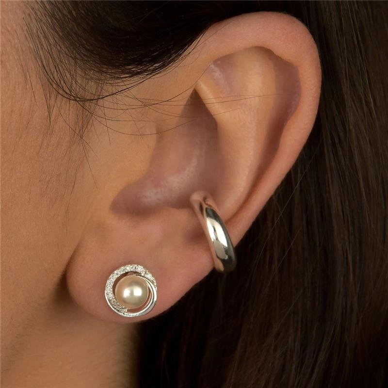 Brinco Prata Leve Órbita Pérola