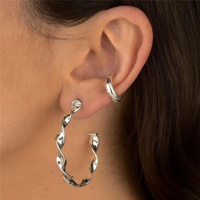 Argola Prata Leve Ondulada Waves 4,5cm