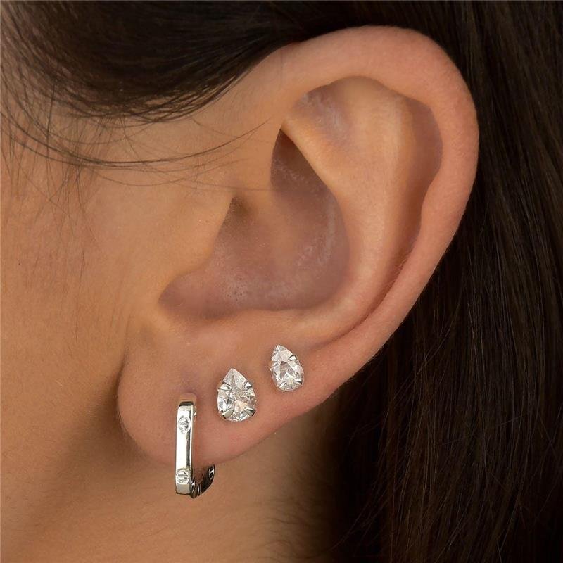 Brinco Prata Leve Trio Click e Gota