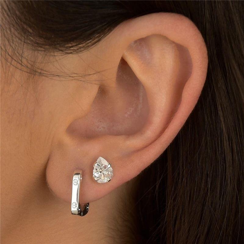 Brinco Prata Leve Duplo Click e Gota