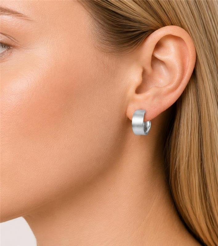 Brinco Prata Leve Argola Orgânica Acetinada