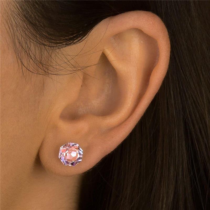 Brinco Cristal Facetado Cor de Rosa