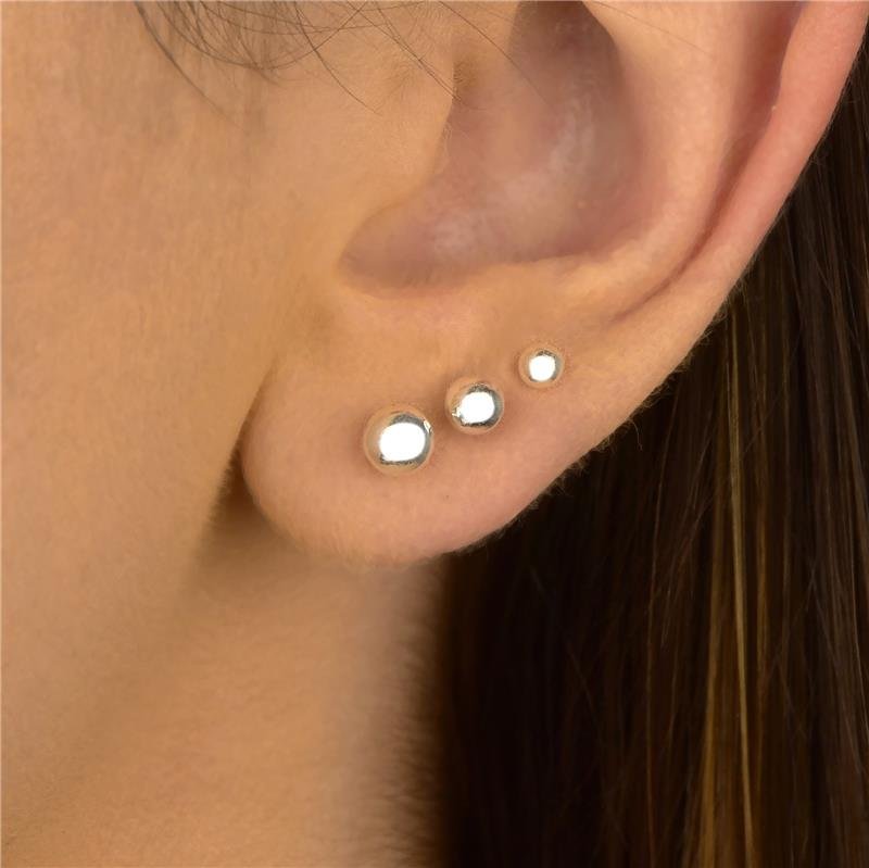 Trio De Brincos Prata 925 Bolinhas