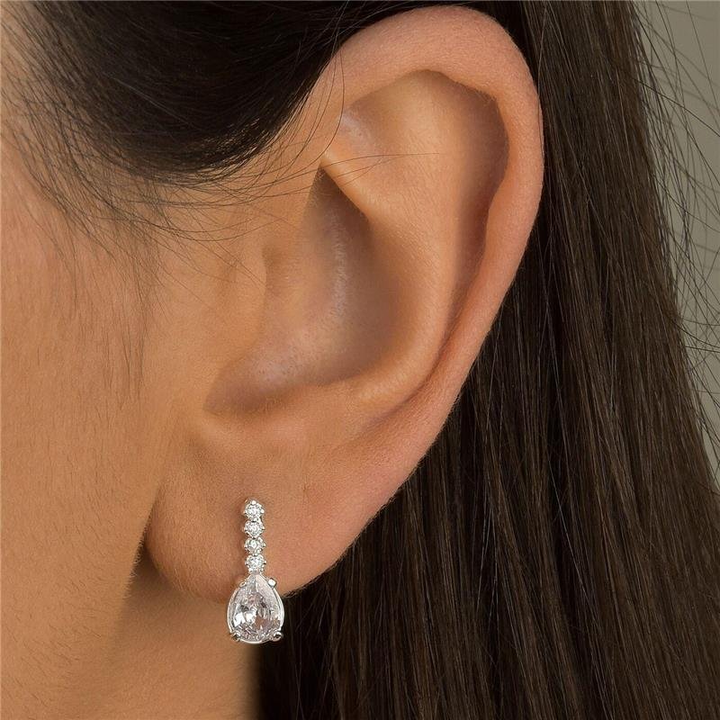 Brinco Prata Legítima Gota E Zircônias