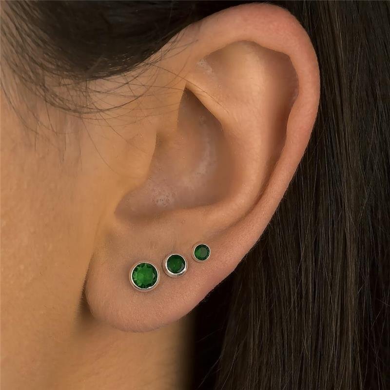 Brinco Prata Legítima Trio Cor Verde Esmeralda