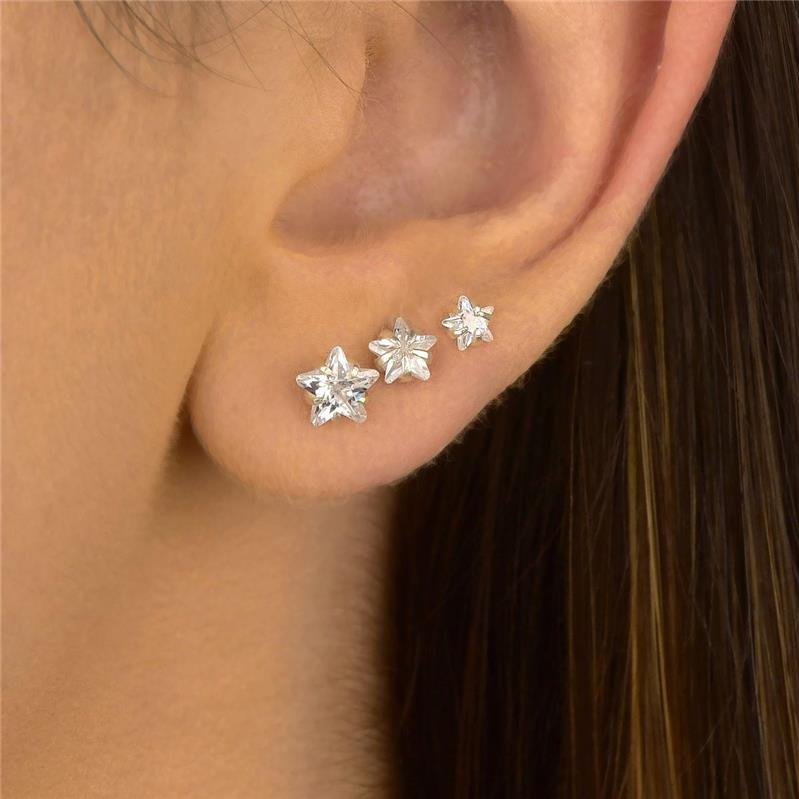 Brinco Trio Prata Legitíma Estrelas