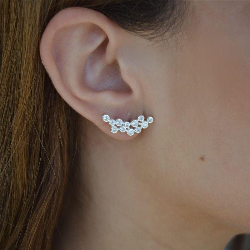 Brinco Prata Legítima Earcuff Zircônias Redondas