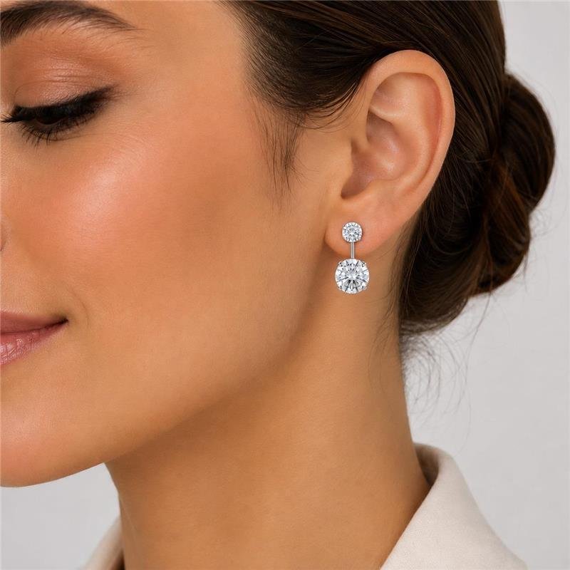 Brinco Prata Legítima Ear Jacket Cristais 6mm e 12mm