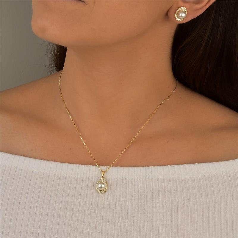 Conjunto Pérola Shell e Cravejado