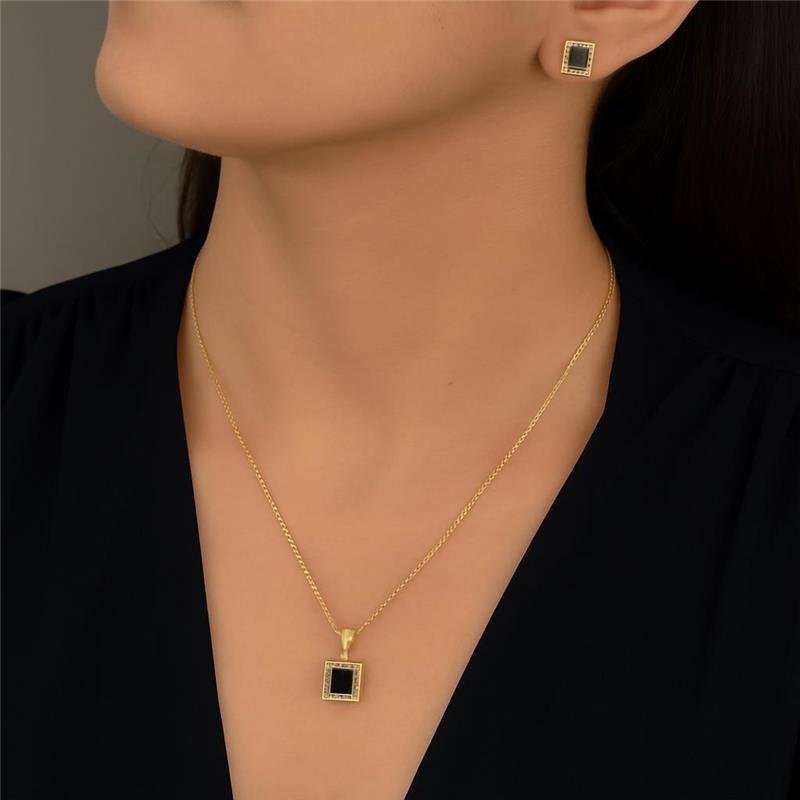 Conjunto Quadrado Zircônia Preta