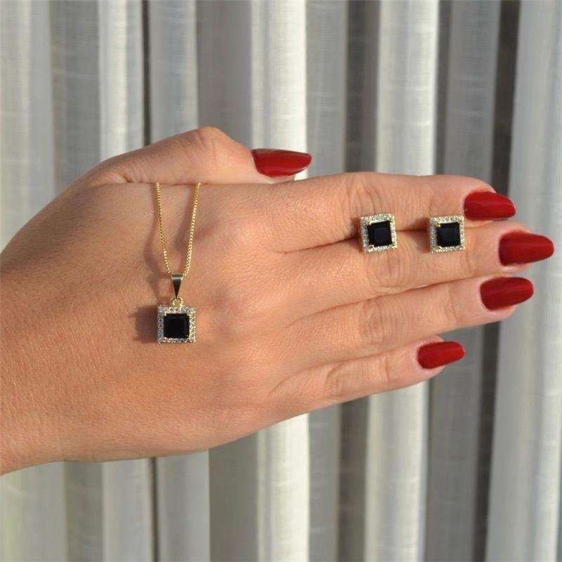 Conjunto Quadrado Zircônia Preta