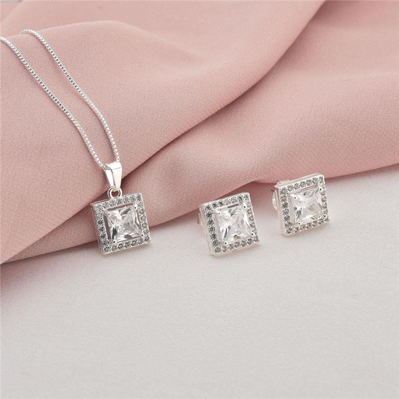 Conjunto Prata Leve Quadrado