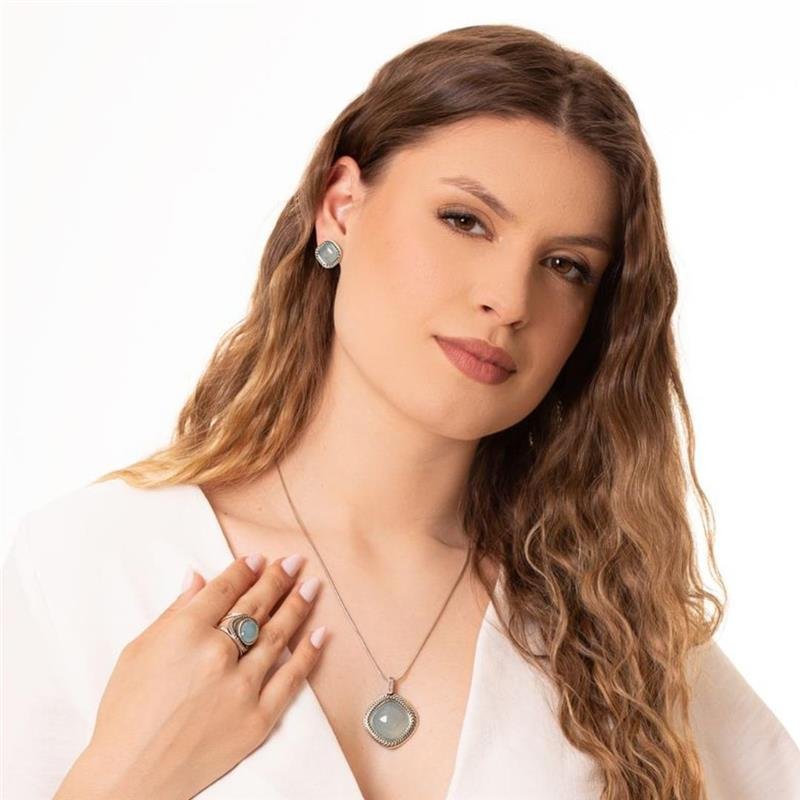 Conjunto Envelhecido Ágata Azul Céu Quadrado