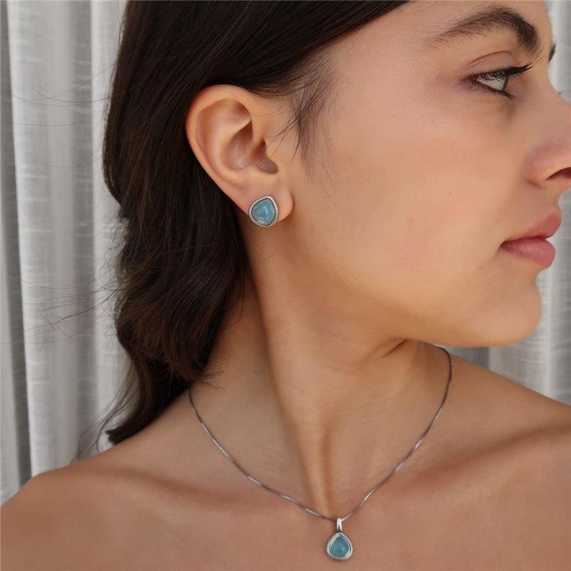 Conjunto Envelhecido Ágata Azul Céu Gota