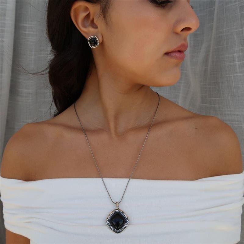 Conjunto Envelhecido Ágata Negra Quadrado