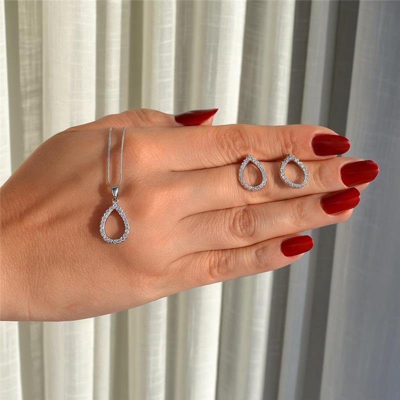 Conjunto Prata Leve Gota Cravejado