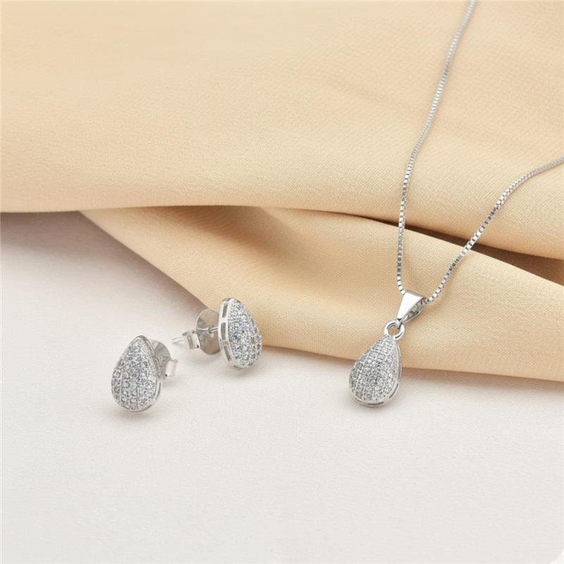 Conjunto Prata Leve Gota Cravejado