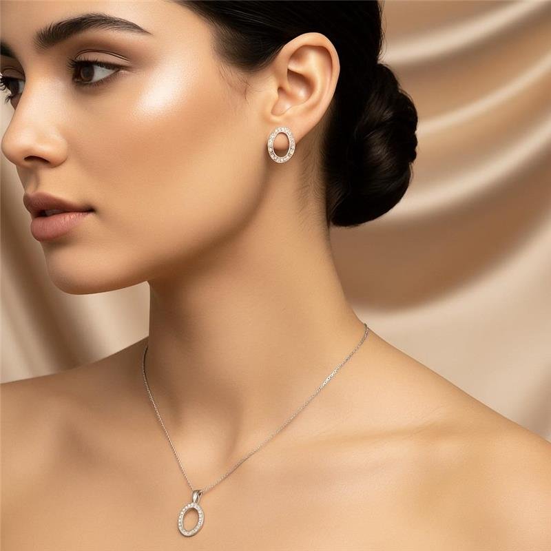 Conjunto Prata Leve Oval Cravejado