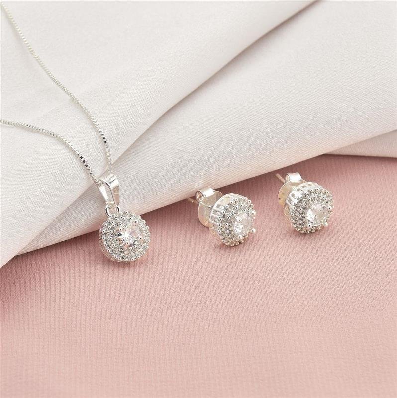 Conjunto Prata Leve Redondo Cravejado