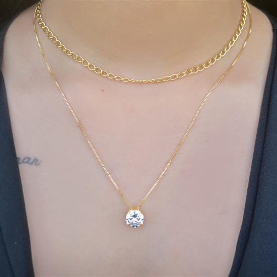 Colar Ponto De Luz Zircônia 10 mm 42cm