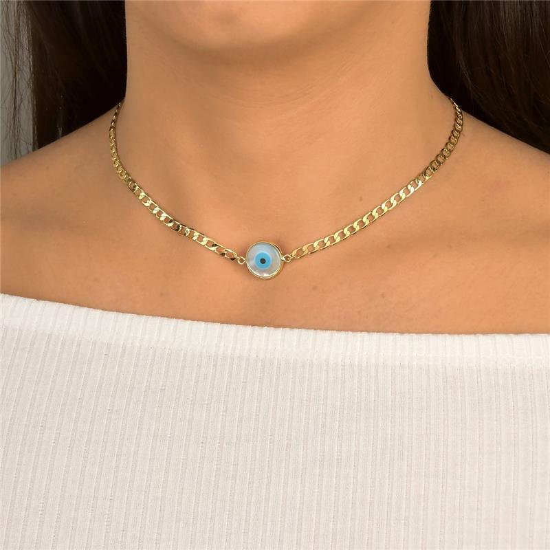 Colar Choker Olho Grego Madrepérola
