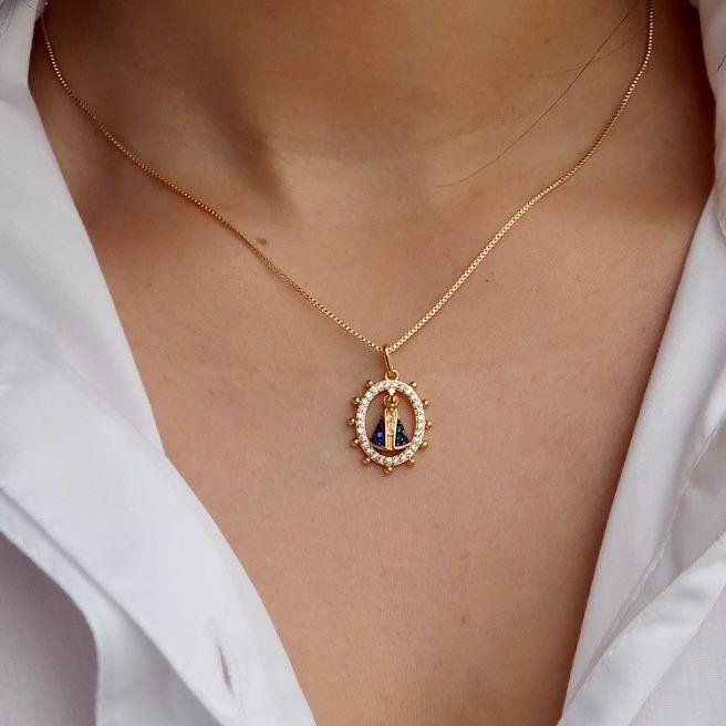 Colar Oval Nossa Senhora Aparecida Cravejada