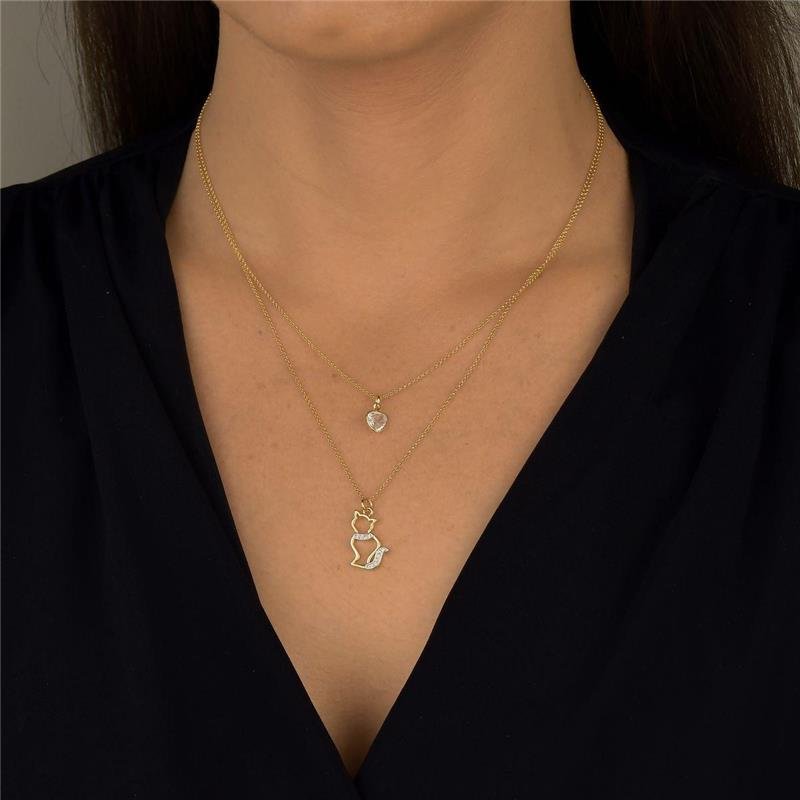 Colar Duplo I Love My Pet Gatinho e Coração