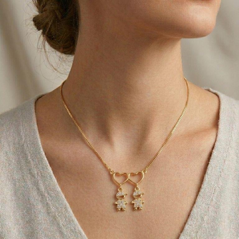 Colar Dois Filhos e Corações