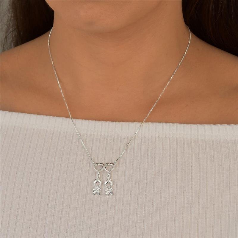 Colar Prata Leve Filhos Dois Meninos