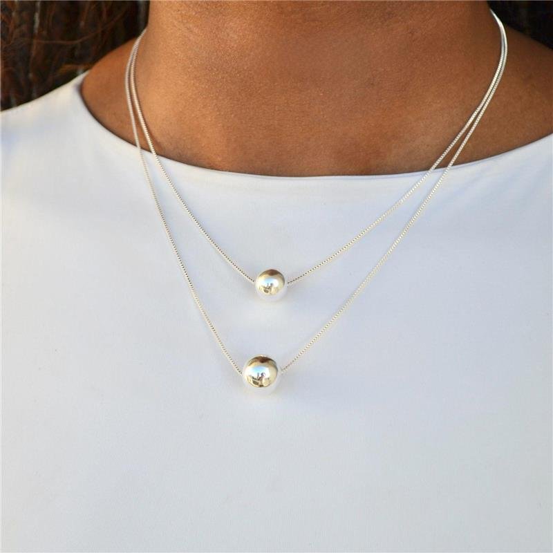 Colar Prata Leve Esfera 40cm