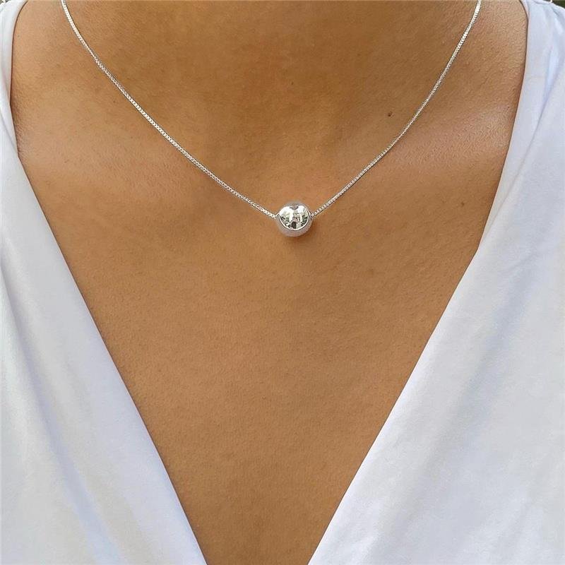 Colar Prata Leve Esfera 40cm