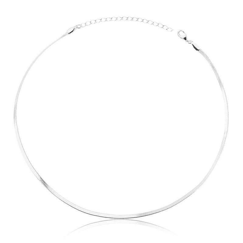 Choker Prata Leve Malha Fita 40cm 3mm