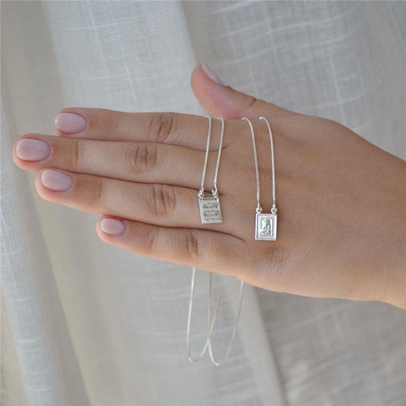  Colar Escapulário Prata Leve Sagrado Coração de Jesus 