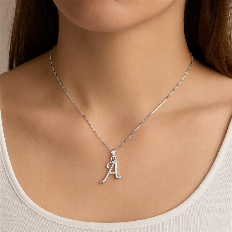 Colar Prata Leve Pingente letra A