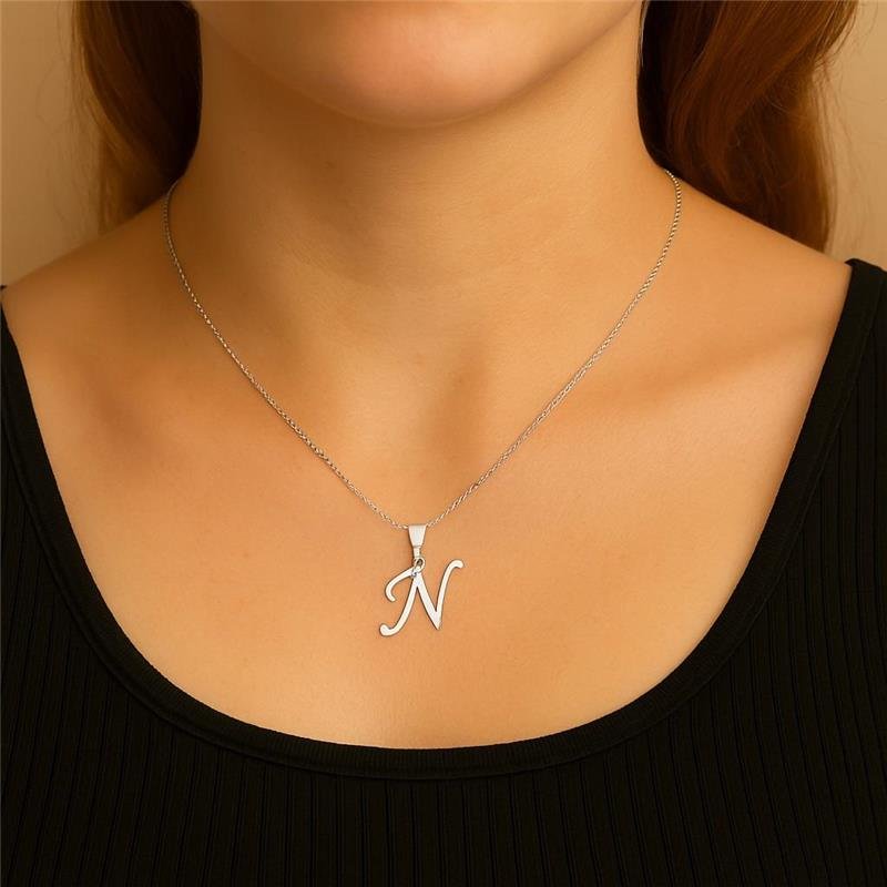 Colar Prata Leve Pingente letra N