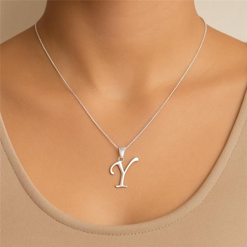 Colar Prata Leve Pingente letra Y
