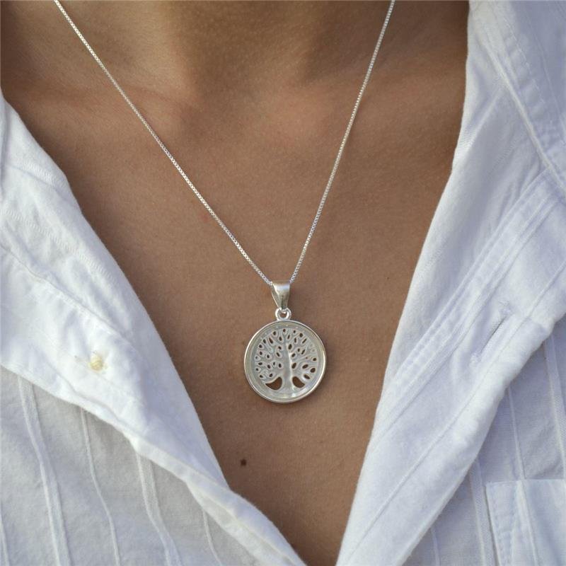 Colar Prata Leve Árvore da Vida Madrepérola G