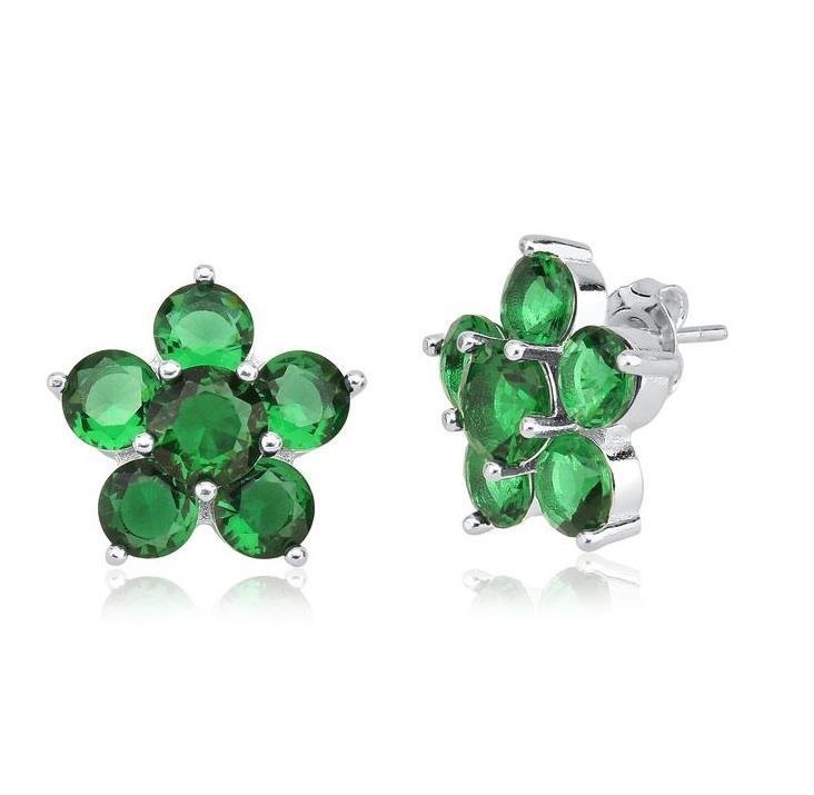 Colar Prata Leve Flor de Zircônias Verdes