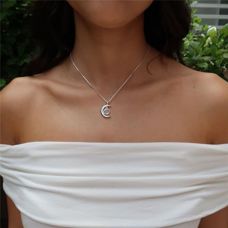 Colar Prata Leve Opalina Lua