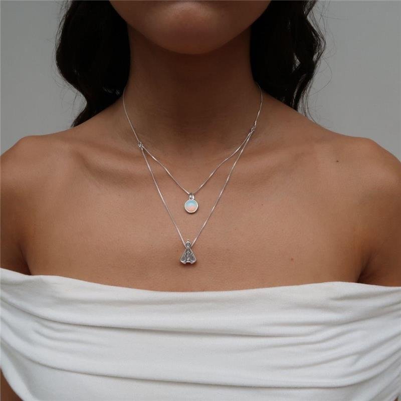 Colar Prata Leve Opalina e Nossa Senhora Aparecida