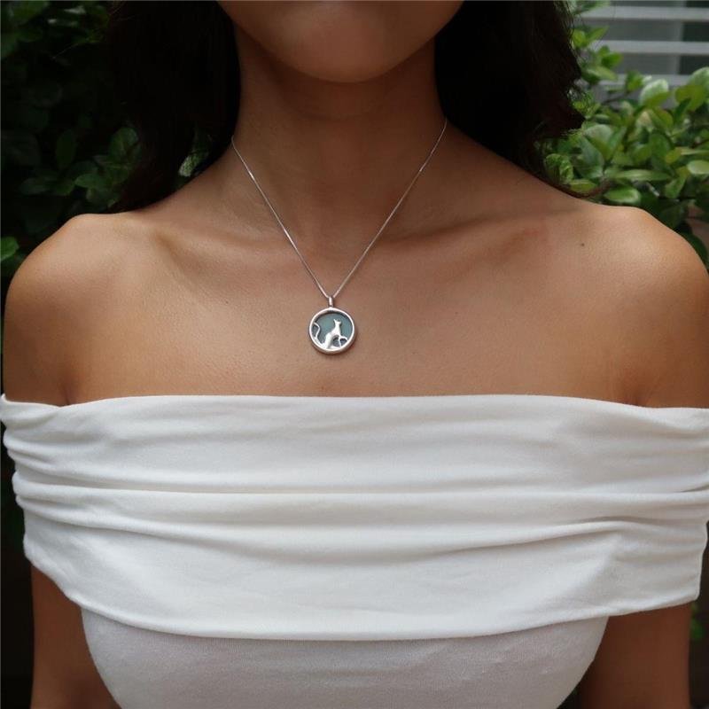 Colar Prata Leve Ágata Azul Céu Pet