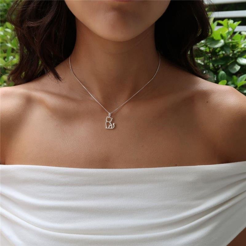 Colar Prata Leve Cat I Love My Pet