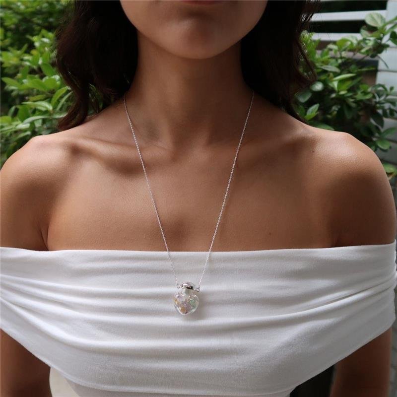 Colar Prata Leve Pedras Variadas Pingente de Vidro