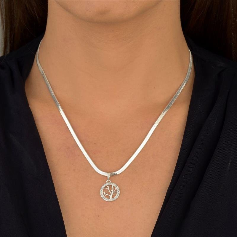 Colar Prata Leve Malha Fita Árvore da Vida